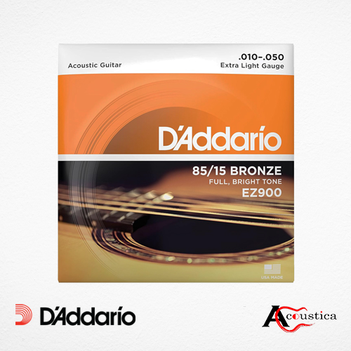 D’Addario EZ900 - 85/15 FULL BRIGHT TONE_Stainless Steel Material Bronze Acoustic Guitar Strings(.010-.050_Extra Light Gauge)