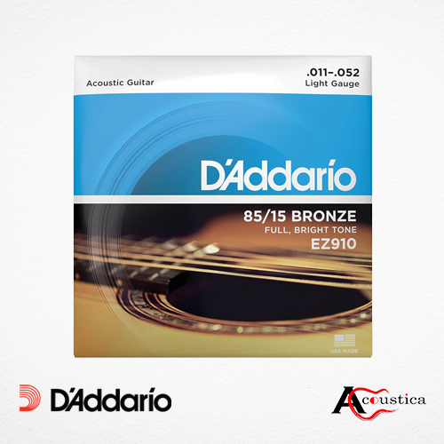 D'Addario EZ910 - 85/15 FULL BRIGHT TONE_Stainless Steel Material Bronze Acoustic Guitar Strings(.011-.052_Light Gauge)