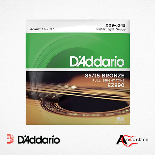 D’Addario EZ890 - 85/15 FULL BRIGHT TONE_Stainless Steel Material Bronze Acoustic Guitar Strings(.009-.045_Super Light Gauge)